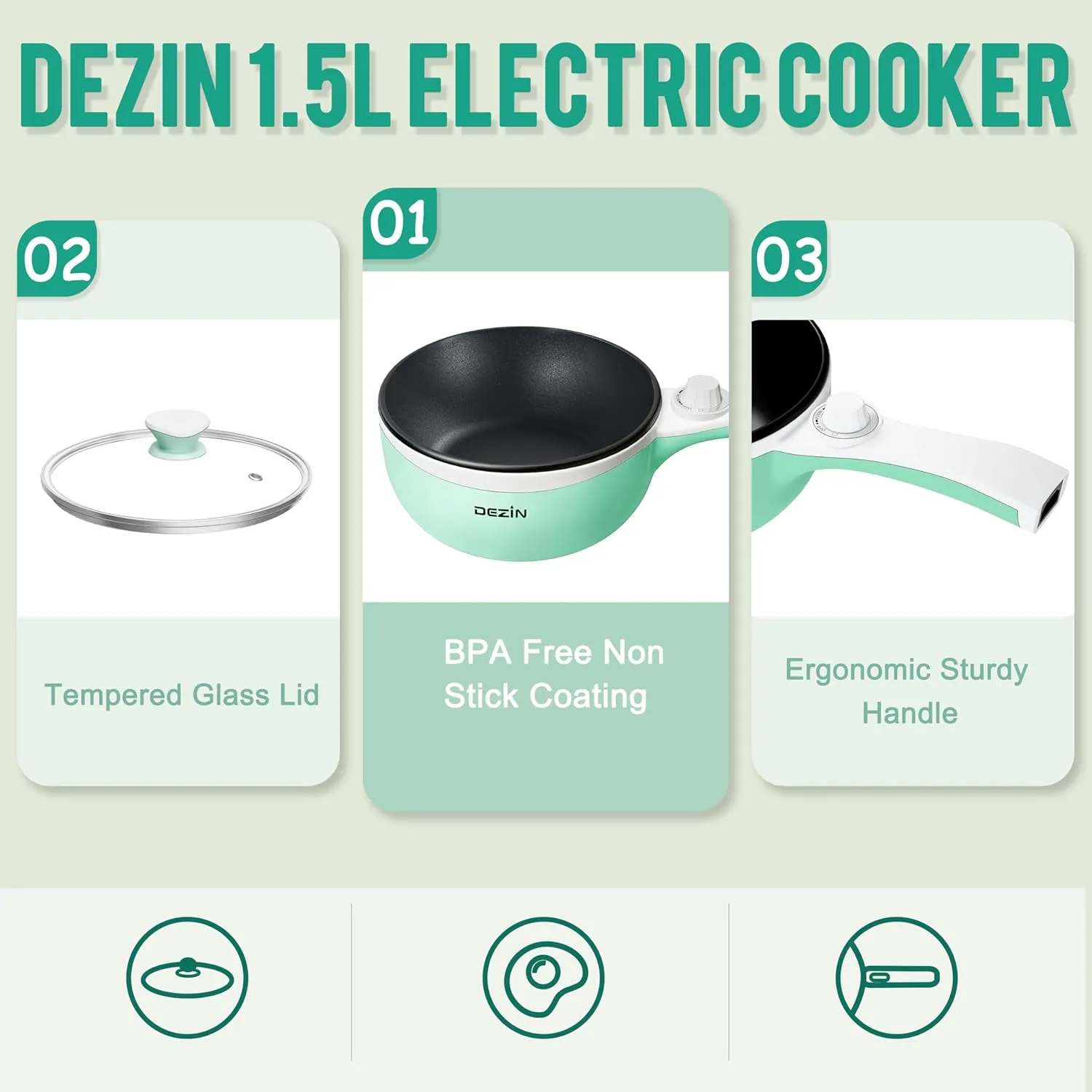 Dezin Hot Pot Electric Upgraded, Non-Stick Sauté Pan, Rapid Noodles Electric Pot, 1.5L Mini Portable Hot Pot for Steak, Egg, Fried Rice, Ramen, Oatmeal, Soup with Power Adjustment