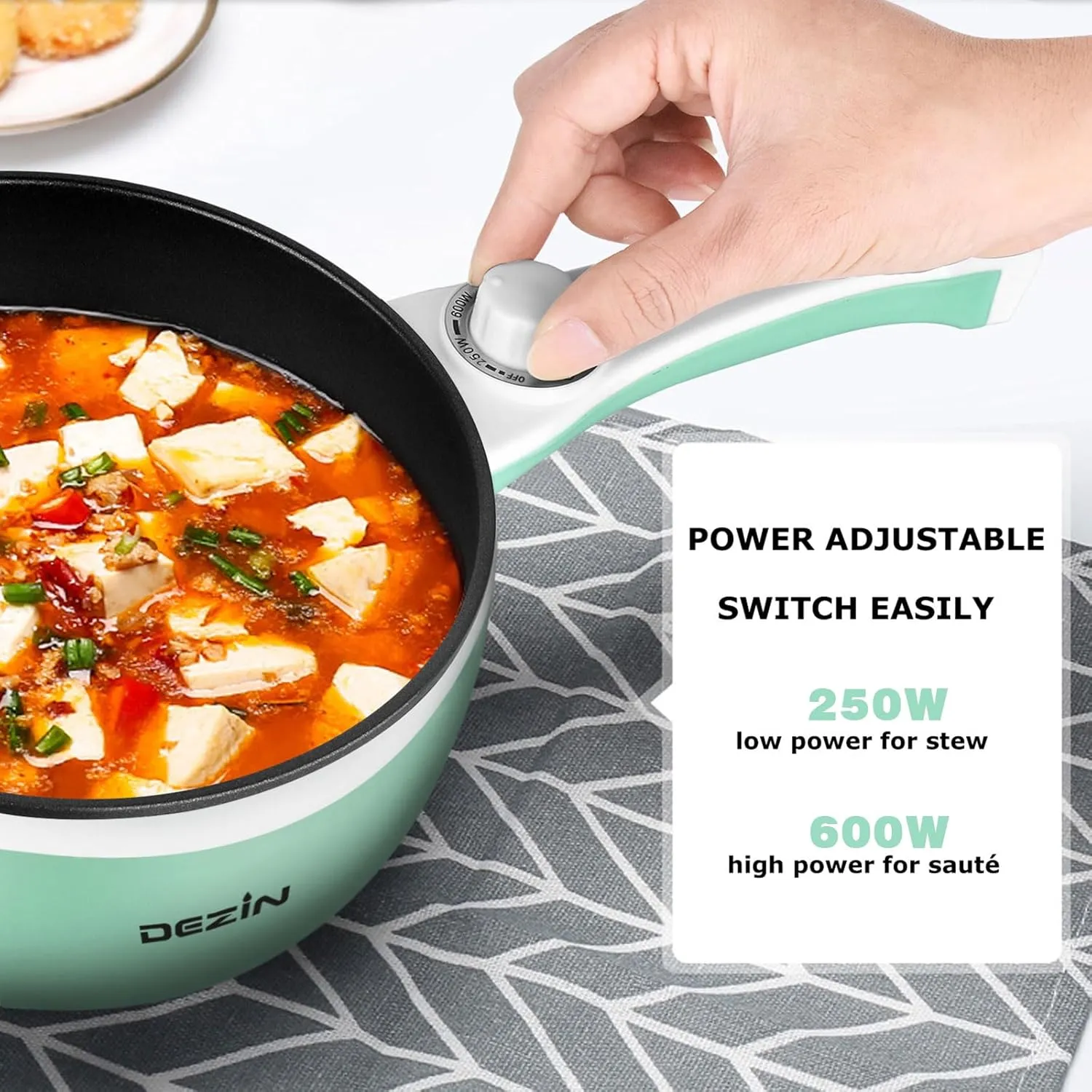 Dezin Hot Pot Electric Upgraded, Non-Stick Sauté Pan, Rapid Noodles Electric Pot, 1.5L Mini Portable Hot Pot for Steak, Egg, Fried Rice, Ramen, Oatmeal, Soup with Power Adjustment