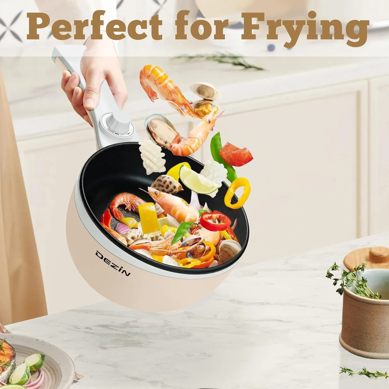Dezin Hot Pot Electric Upgraded, Non-Stick Sauté Pan, Rapid Noodles Electric Pot, 1.5L Mini Portable Hot Pot for Steak, Egg, Fried Rice, Ramen, Oatmeal, Soup with Power Adjustment