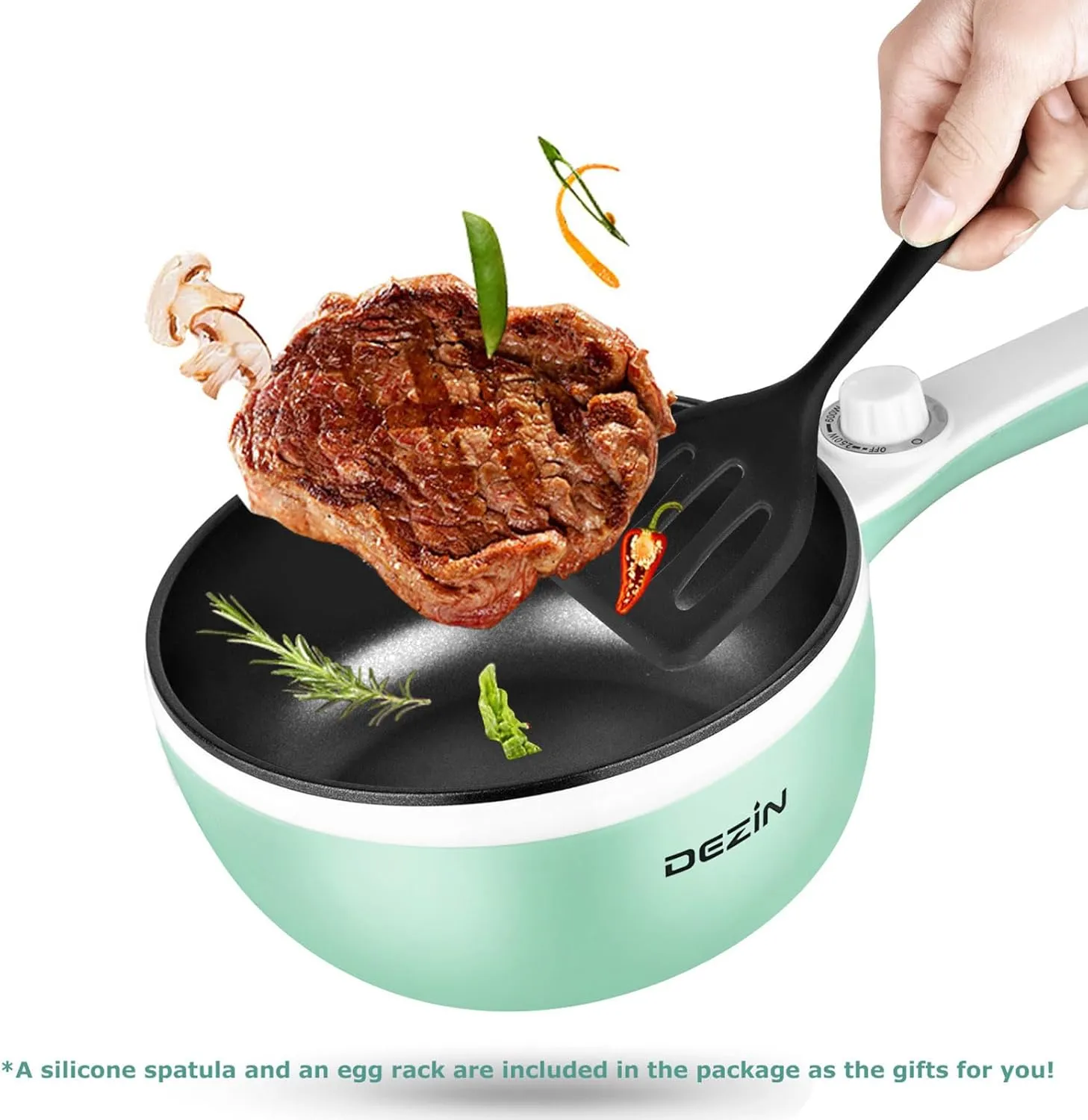 Dezin Hot Pot Electric Upgraded, Non-Stick Sauté Pan, Rapid Noodles Electric Pot, 1.5L Mini Portable Hot Pot for Steak, Egg, Fried Rice, Ramen, Oatmeal, Soup with Power Adjustment