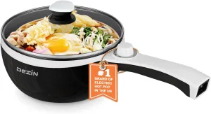 DEZIN Hot Pot Electric Upgraded, Non-Stick Sauté Pan, Rapid Noodles Electric Pot, 1.5L Mini Portable Hot Pot for Steak, Egg, Fried Rice, Ramen, Oatmeal, Soup with Power Adjustment