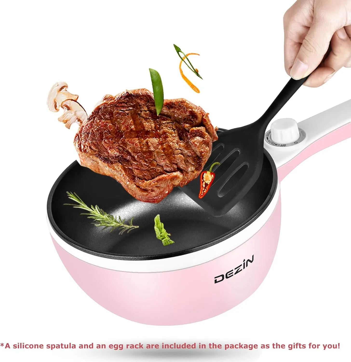 Dezin Hot Pot Electric with Steamer Upgraded, Non-Stick Sauté Pan, Rapid Noodles Electric Pot, 1.5L Mini Pot for Steak, Egg, Fried Rice, Ramen, Oatmeal, Soup with Power Adjustment