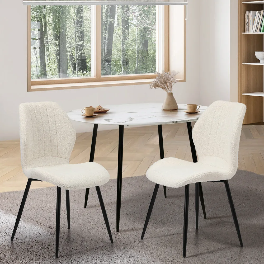 Dining Chairs Padded Seat Armless Boucle White