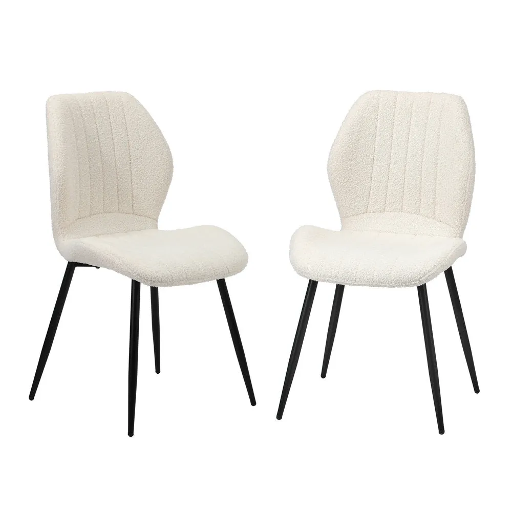 Dining Chairs Padded Seat Armless Boucle White