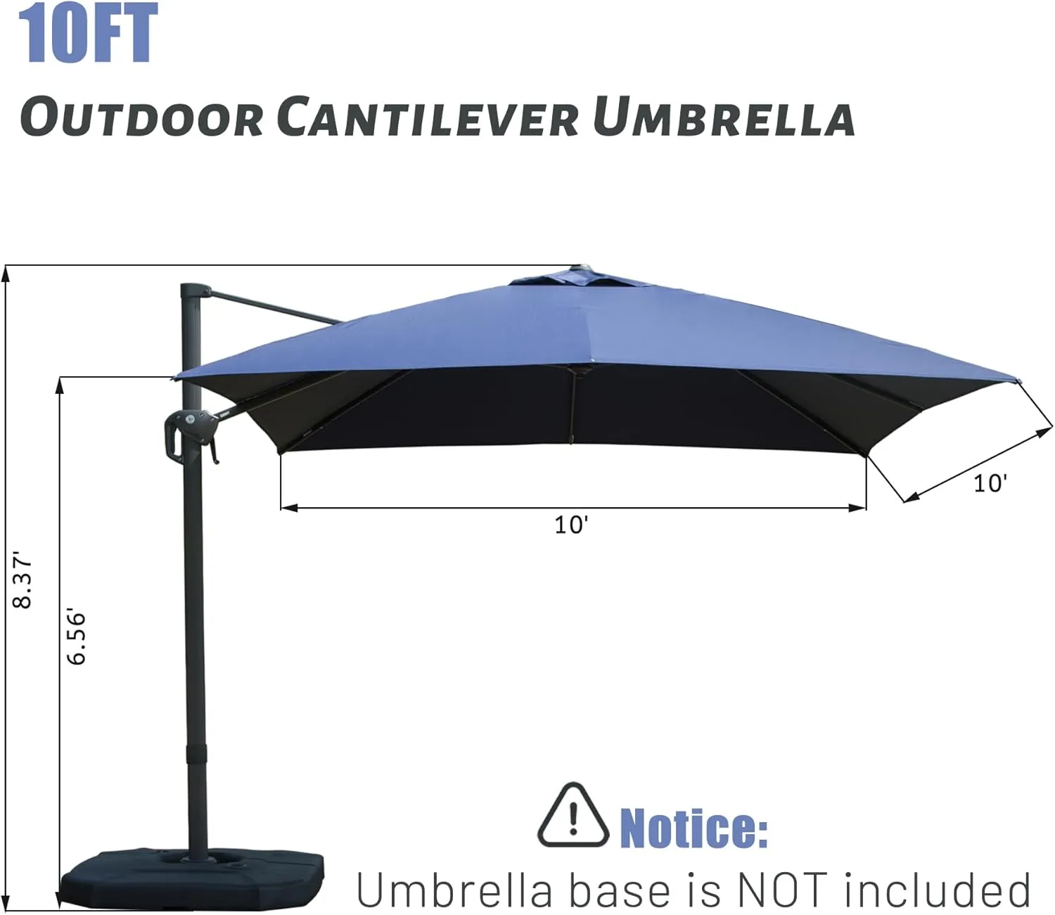 Domi 10’x10’ Cantilever Patio Umbrella, Aluminum Windproof Outdoor Umbrella with 360°Rotation, Square Offset Sun Shade Umbrella for Outside Deck Backyard Garden Pool, Navy Blue