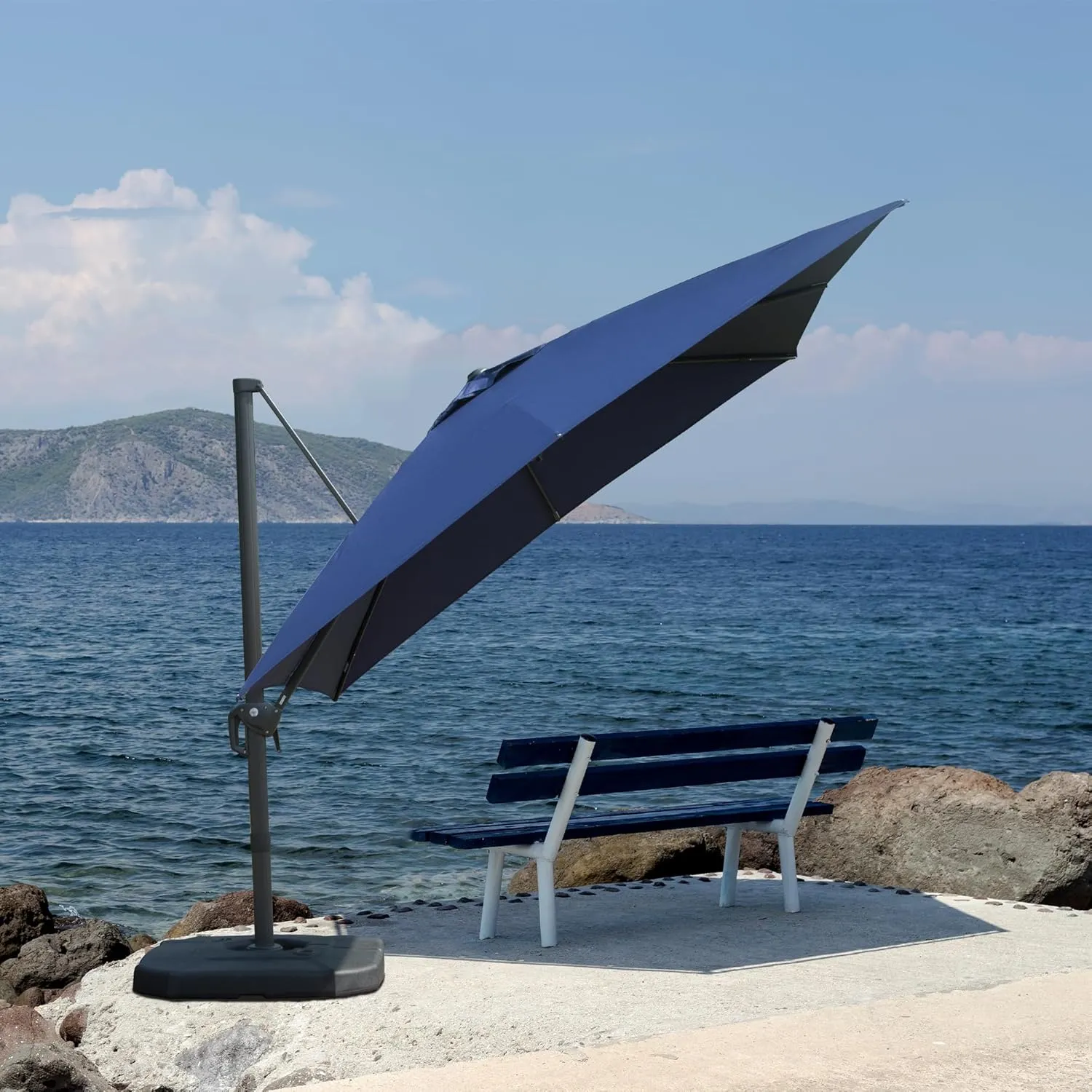Domi 10’x10’ Cantilever Patio Umbrella, Aluminum Windproof Outdoor Umbrella with 360°Rotation, Square Offset Sun Shade Umbrella for Outside Deck Backyard Garden Pool, Navy Blue
