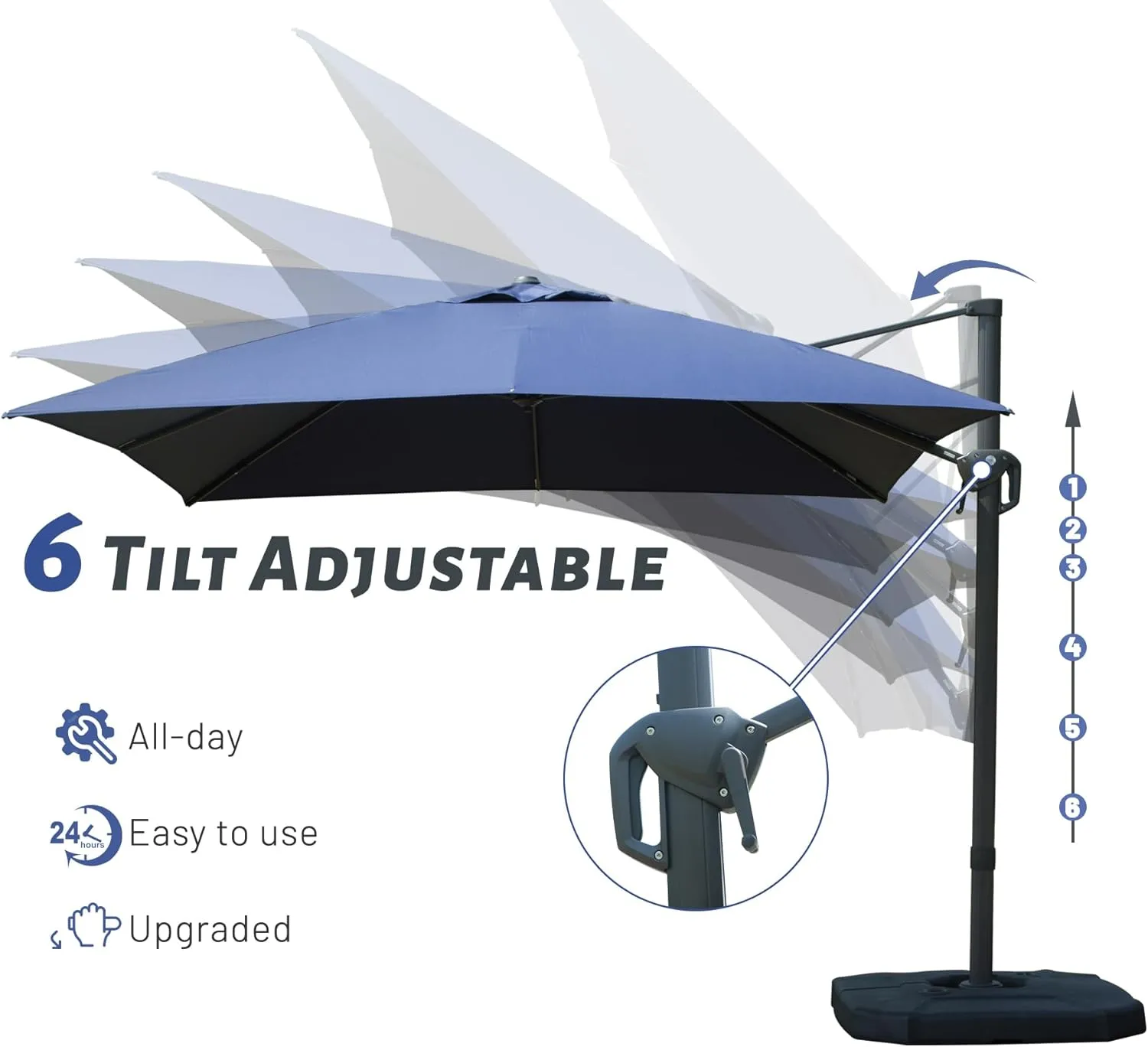 Domi 10’x10’ Cantilever Patio Umbrella, Aluminum Windproof Outdoor Umbrella with 360°Rotation, Square Offset Sun Shade Umbrella for Outside Deck Backyard Garden Pool, Navy Blue