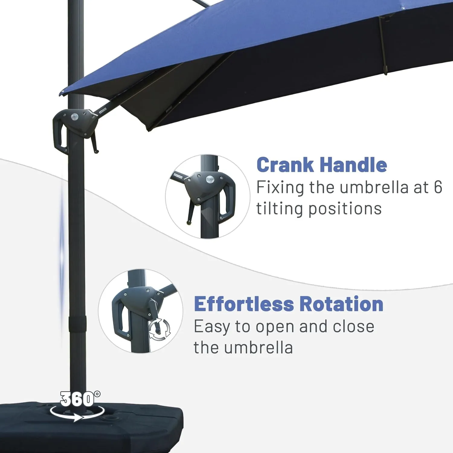Domi 10’x10’ Cantilever Patio Umbrella, Aluminum Windproof Outdoor Umbrella with 360°Rotation, Square Offset Sun Shade Umbrella for Outside Deck Backyard Garden Pool, Navy Blue