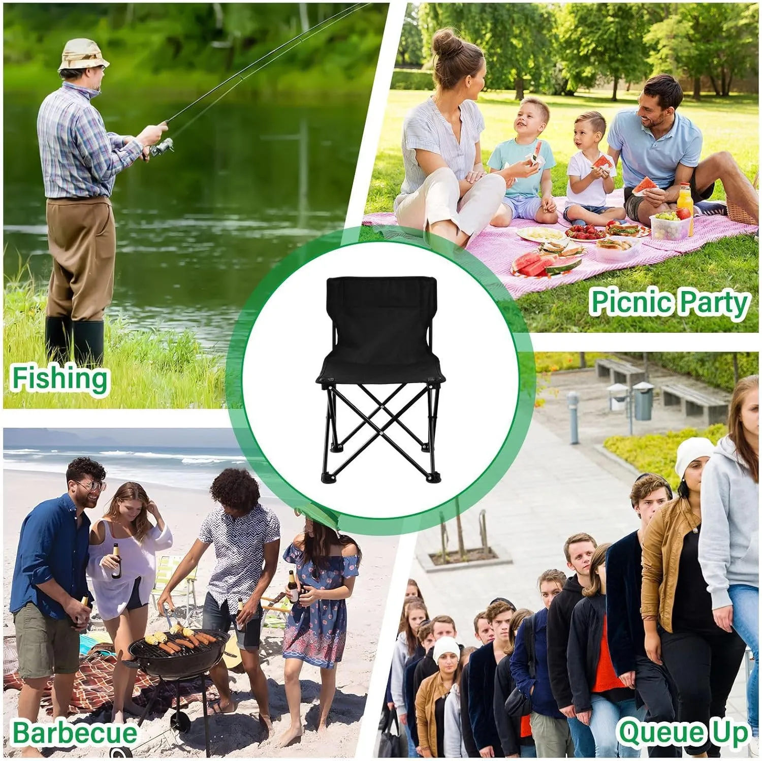 DOMIKING Black Kids' Portable Camping Chairs for Outdoor Lawn Chair with Carry Bag Folding Chair for Camping Hiking Travel