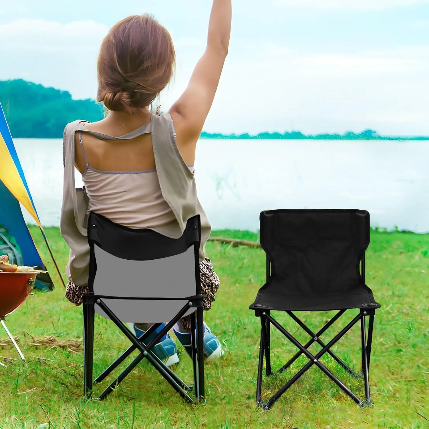DOMIKING Black Kids' Portable Camping Chairs for Outdoor Lawn Chair with Carry Bag Folding Chair for Camping Hiking Travel