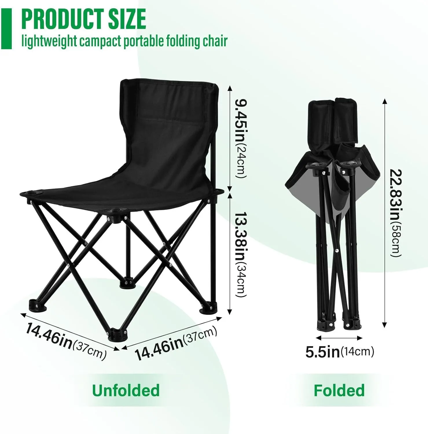 DOMIKING Black Kids' Portable Camping Chairs for Outdoor Lawn Chair with Carry Bag Folding Chair for Camping Hiking Travel
