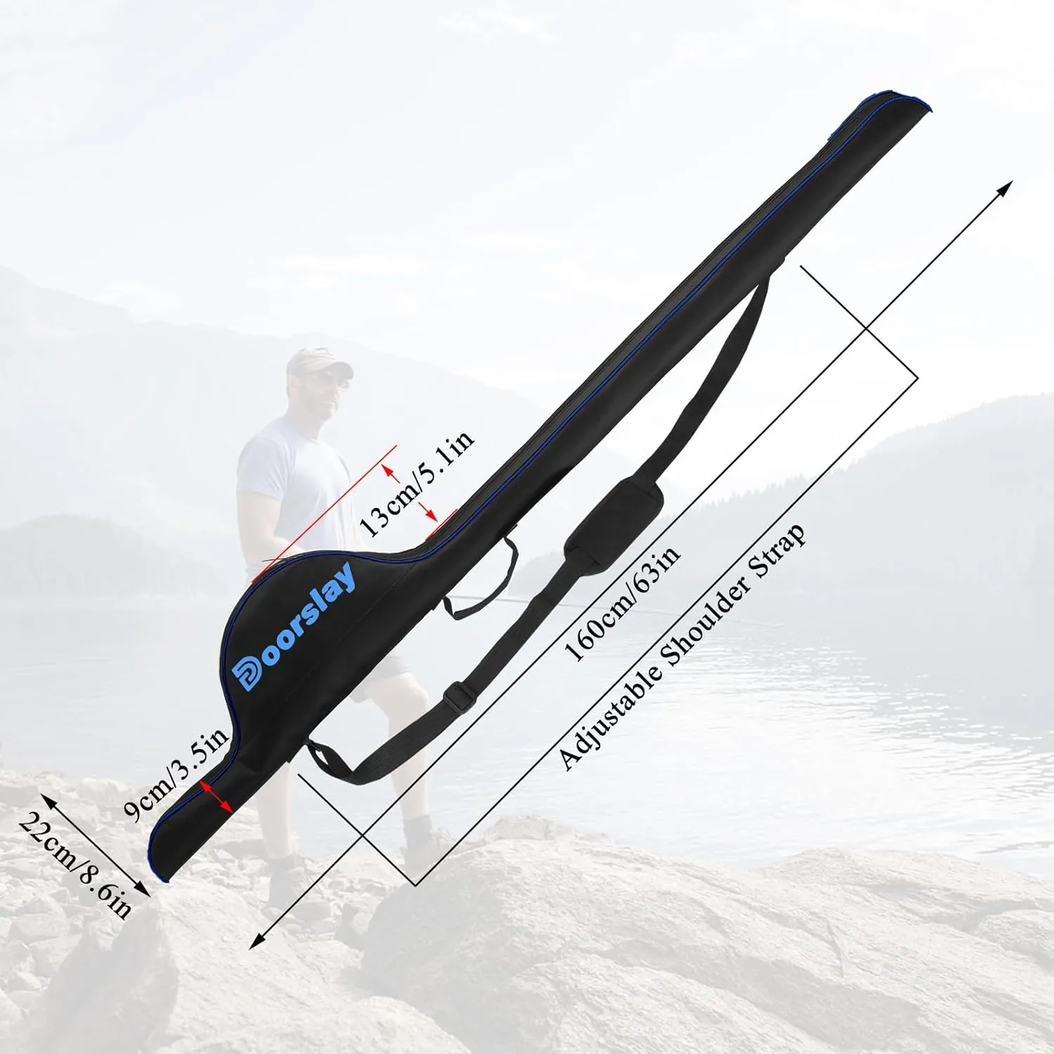 doorslay Fishing Rod Bag, 63 Inch Fishing Rod and Reel Protective Case, Portable Folding Fishing Pole Case, Fishing Tackle Storage Bags Carry Organizer Outdoor Waterproof for Fishing