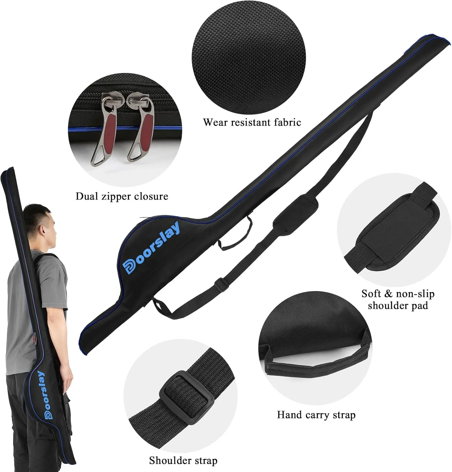 doorslay Fishing Rod Bag, 63 Inch Fishing Rod and Reel Protective Case, Portable Folding Fishing Pole Case, Fishing Tackle Storage Bags Carry Organizer Outdoor Waterproof for Fishing