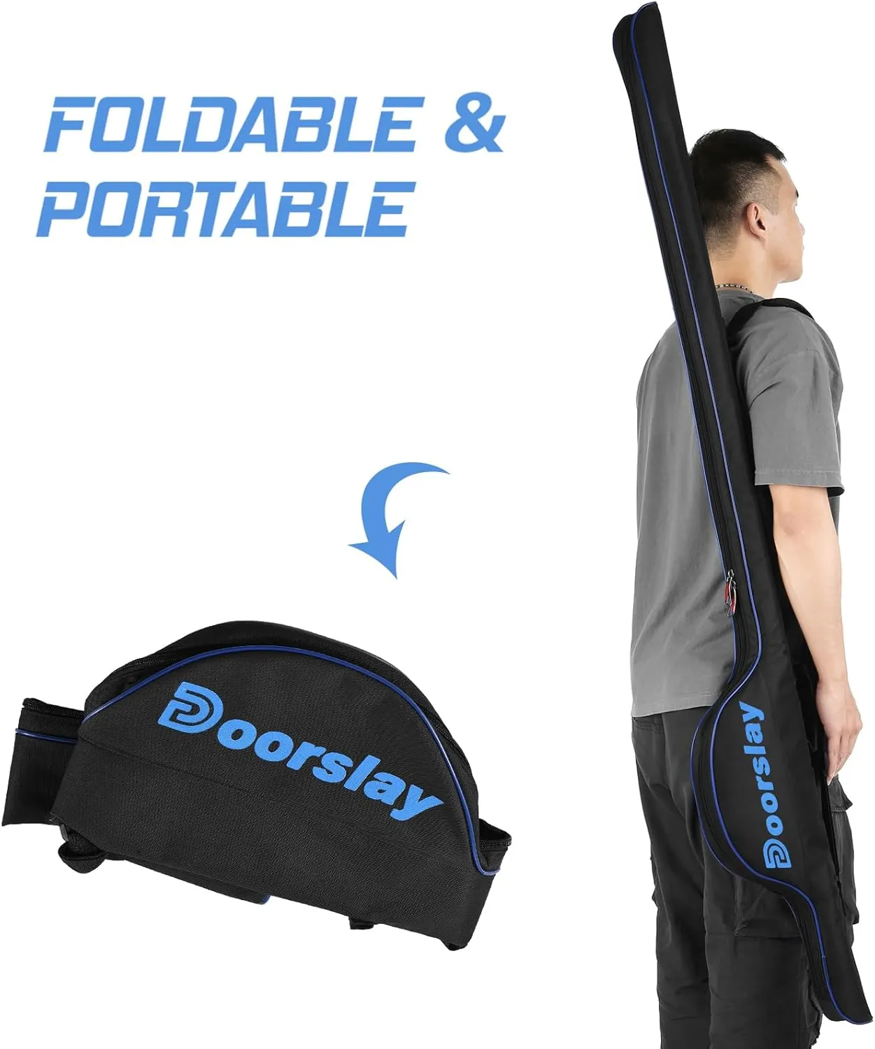 doorslay Fishing Rod Bag, 63 Inch Fishing Rod and Reel Protective Case, Portable Folding Fishing Pole Case, Fishing Tackle Storage Bags Carry Organizer Outdoor Waterproof for Fishing