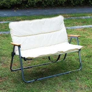 Double Oversized Loveseat Camping Chair with Seat Cushion for 2 Persons, Heavy Duty for Outdoor Travel Hiking Patio Beach, White