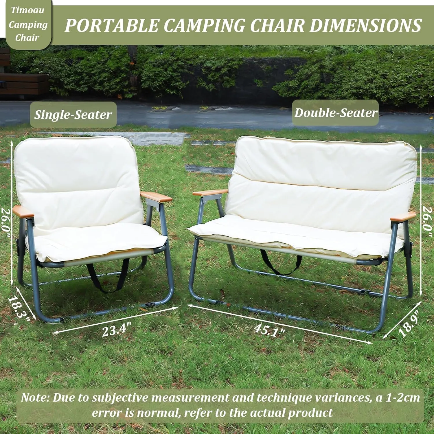 Double Oversized Loveseat Camping Chair with Seat Cushion for 2 Persons, Heavy Duty for Outdoor Travel Hiking Patio Beach, White