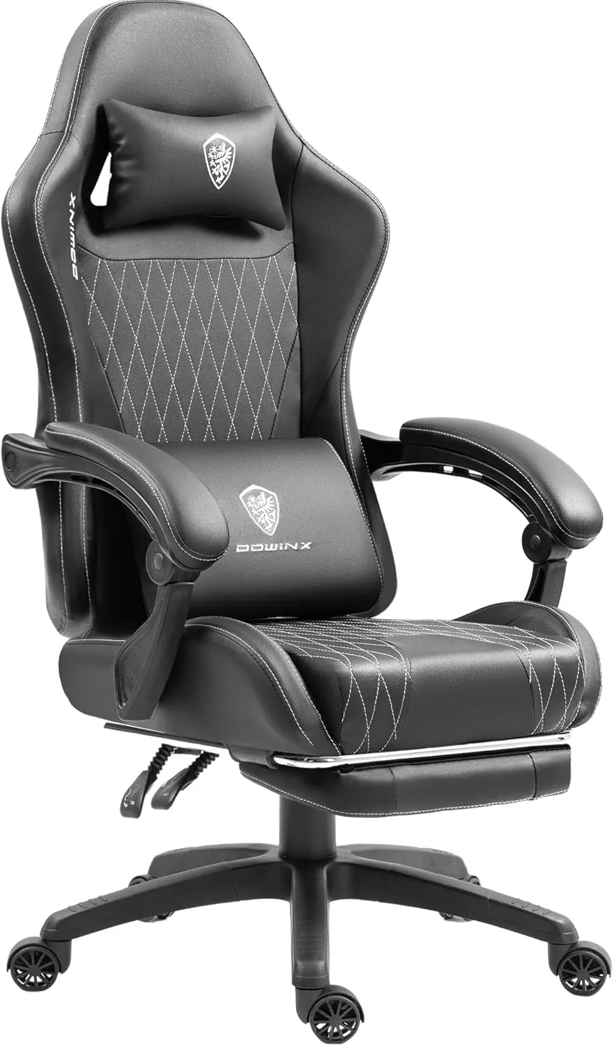 Dowinx Gaming Chair with Pocket Spring Cushion, Massage Game Chair Leather with Headrest, Ergonomic Computer Chair with Footrest 290LBS, Black