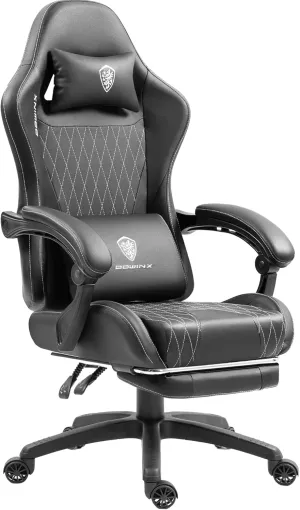 Dowinx Gaming Chair with Pocket Spring Cushion, Massage Game Chair Leather with Headrest, Ergonomic Computer Chair with Footrest 290LBS, Black