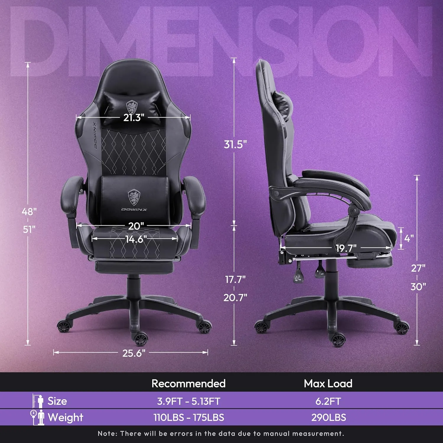 Dowinx Gaming Chair with Pocket Spring Cushion, Massage Game Chair Leather with Headrest, Ergonomic Computer Chair with Footrest 290LBS, Grey 6658Z