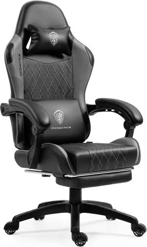 Dowinx Gaming Chair with Pocket Spring Cushion, Massage Game Chair Leather with Headrest, Ergonomic Computer Chair with Footrest 290LBS, Grey 6658Z