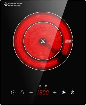 Dual Coils Design of Single Burner Cooker, 1800W Electric Infrared Ceramic Hot Plate for Cooking, Portable Countertop or 12inch Built-in Cooktop Radiant Stove Top, Compatible with All Cookware