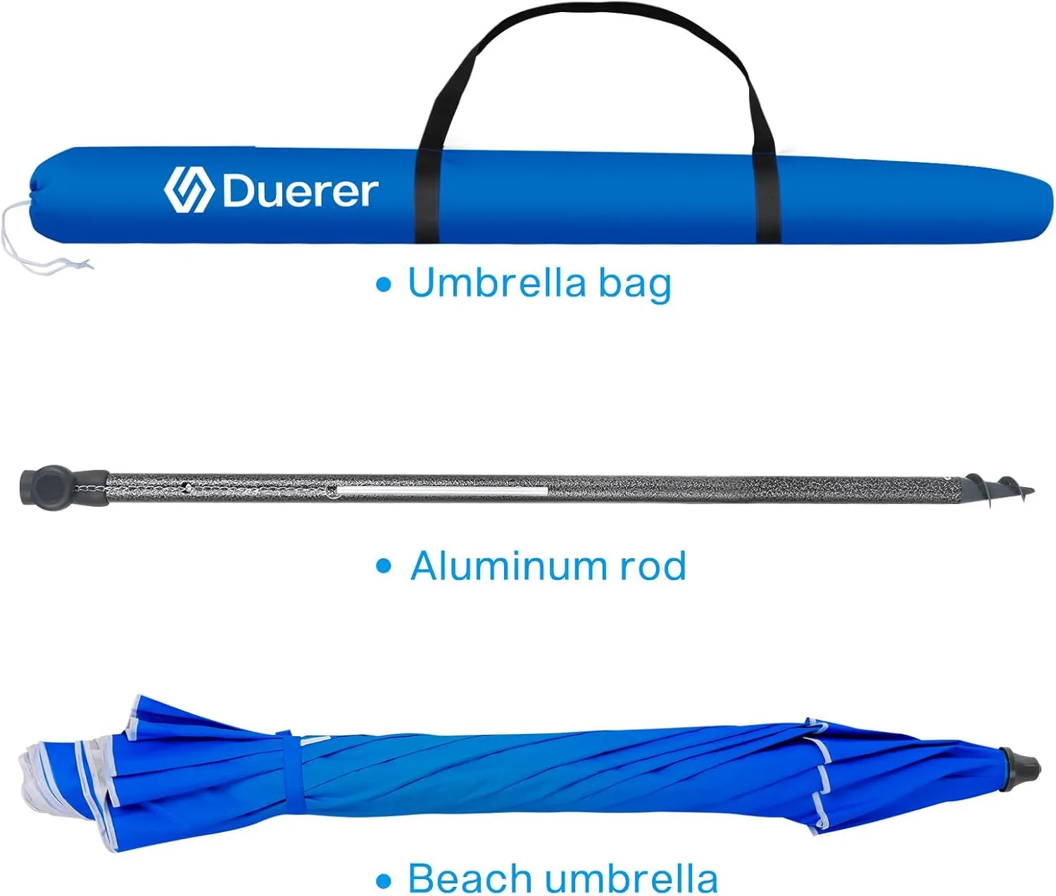 Duerer Beach Umbrellas, 8.5FT Beach Umbrella for Sand with Anchor Heavy Duty Windproof, Height Adjustable Tilt Iron Pole, Portable Beach Umbrella with Carrying Bag for Beach, Patio Garden Outdoor