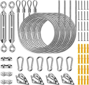 Duerer Sun Shade Sail Hardware Kit 52pcs for Rectangle Triangle Sun Shade Sails Canopy Installation 304 Stainless Steel Accessories Set for Outdoor Garden Patio(6" M6 Turnbuckles  4*6.6ft Cables Wire)