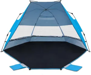 EAGLE PEAK Instant Beach Tent, Beach Canopy Sun Shade with Windows, 3-4 Person Pop up Tent with UPF50  UV Protection, Easy Setup Cabana Shade, Light Blue