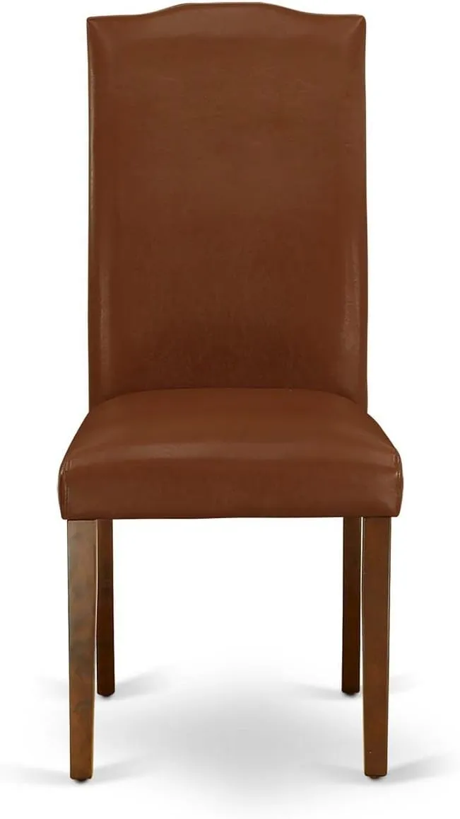 East West Furniture ENP3T66 Encinal Parsons Dining Chairs - Nailhead Trim Brown Faux Faux Leather Upholstered Chairs, Set of 2, Mahogany