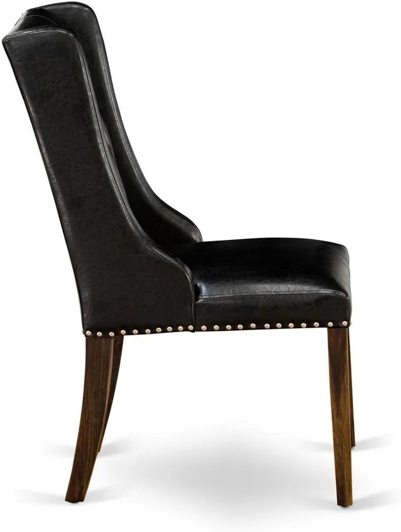 East West Furniture FOP7T49 Forney Parsons Dining Chairs - Button Tufted Nailhead Trim Black Faux Leather Padded Chairs, Set of 2, Jacobean