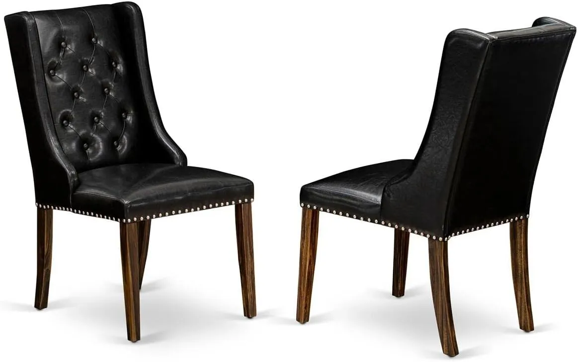 East West Furniture FOP7T49 Forney Parsons Dining Chairs - Button Tufted Nailhead Trim Black Faux Leather Padded Chairs, Set of 2, Jacobean