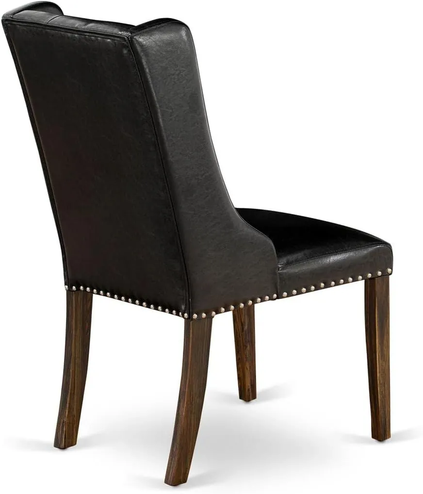 East West Furniture FOP7T49 Forney Parsons Dining Chairs - Button Tufted Nailhead Trim Black Faux Leather Padded Chairs, Set of 2, Jacobean