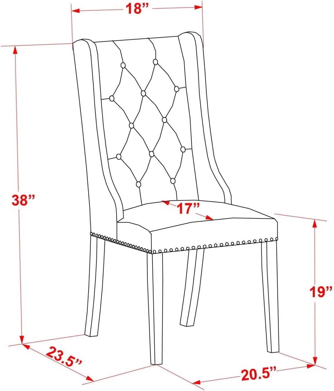 East West Furniture FOP7T49 Forney Parsons Dining Chairs - Button Tufted Nailhead Trim Black Faux Leather Padded Chairs, Set of 2, Jacobean