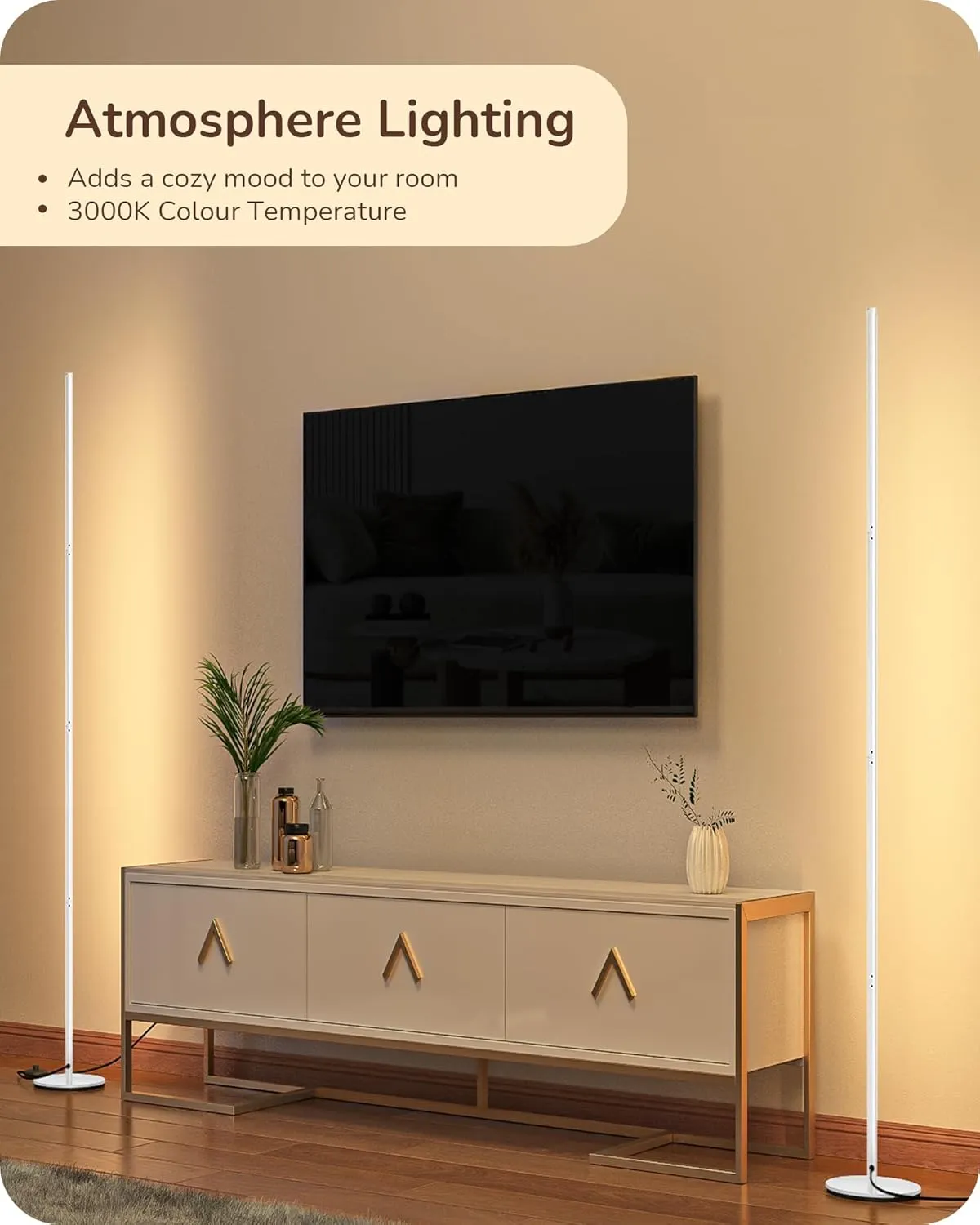 EDISHINE LED Corner Floor Lamp, 57.5" Minimalist Dimmable Sleek Light, Adjustable Height, Tall Floor Lamps for Living Room, Bedroom, Office, 3000K Warm White Light, White