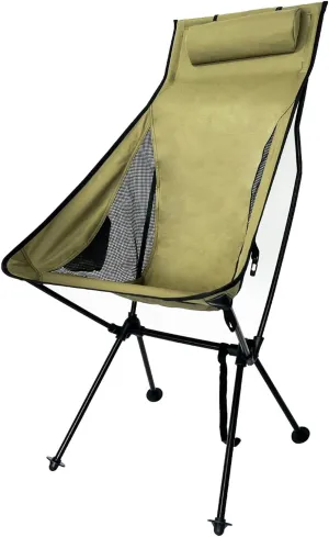Ergonomic Camping Chair, Outdoor Folding Moon Chair with Headrest Side Pocket Aluminum Alloy Frame Collapsible Chair for Camping Backpacking Hiking Army Green