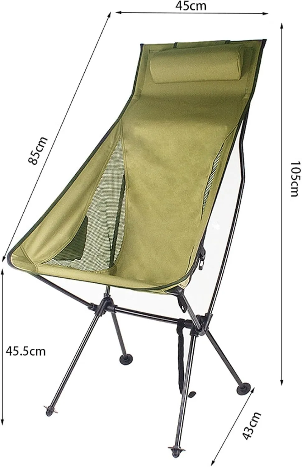 Ergonomic Camping Chair, Outdoor Folding Moon Chair with Headrest Side Pocket Aluminum Alloy Frame Collapsible Chair for Camping Backpacking Hiking Army Green
