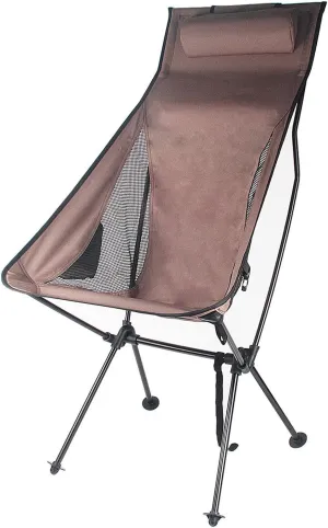Ergonomic Camping Chair, Outdoor Folding Moon Chair with Headrest Side Pocket Aluminum Alloy Frame Collapsible Chair for Camping Backpacking Hiking Coffee