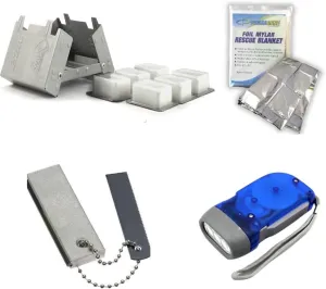Esbit Pocket Stove, Se 3 LED Dynamo Poweres Flashlight, Se Magnesium Fire Starter, Foil Mylar Emergency Blanket