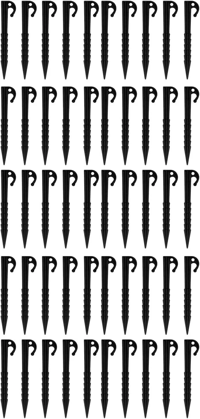 EVTSCAN 50 Pack Heavy Duty Tent Stakes, Serrated, Barb Top, UV Resistant, Lightweight and Portable, for Camping, Gardening, and Outdoor Activities (Black)