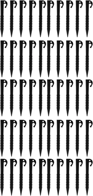EVTSCAN 50 Pack Heavy Duty Tent Stakes, Serrated, Barb Top, UV Resistant, Lightweight and Portable, for Camping, Gardening, and Outdoor Activities (Black)