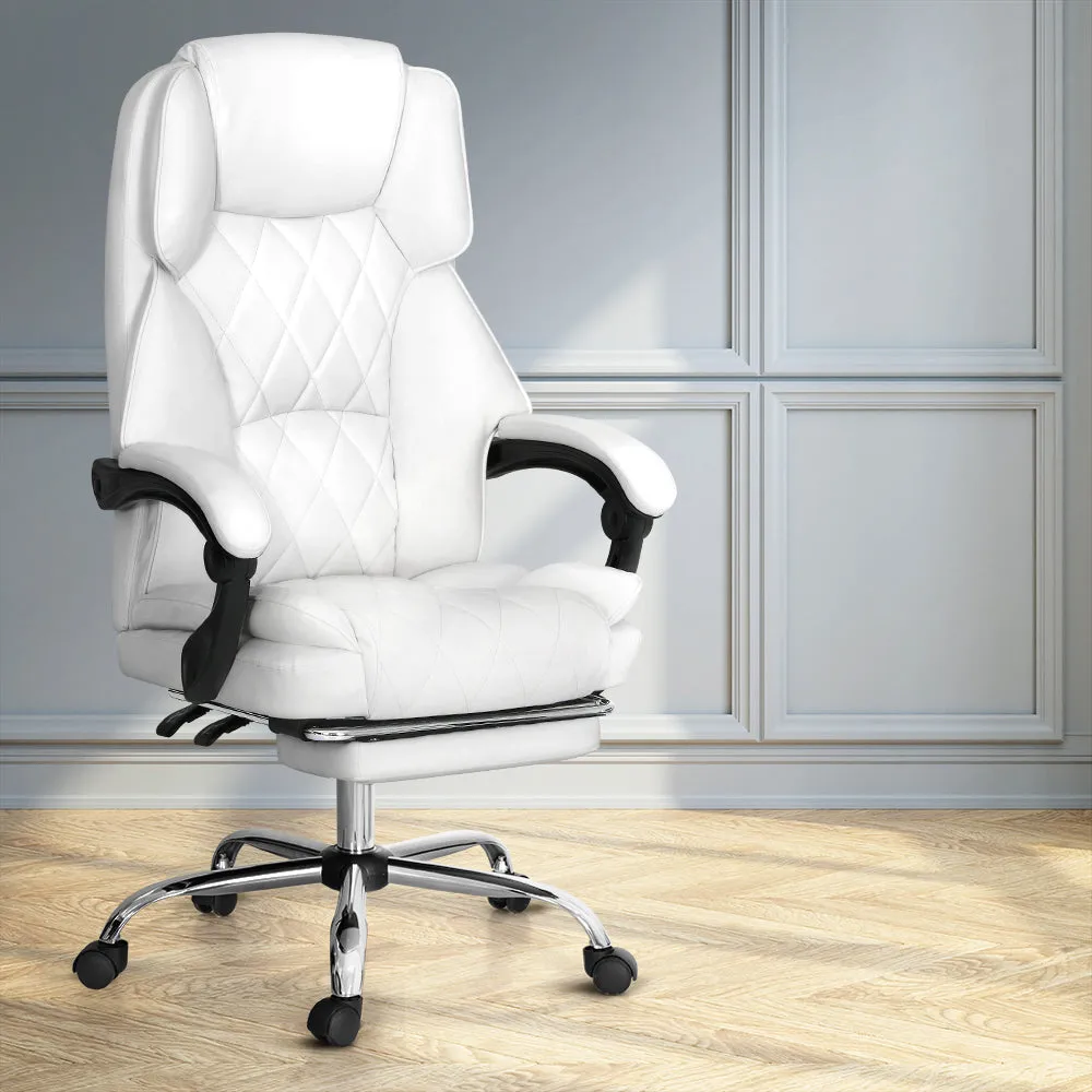 Executive Office Chair Leather Footrest White