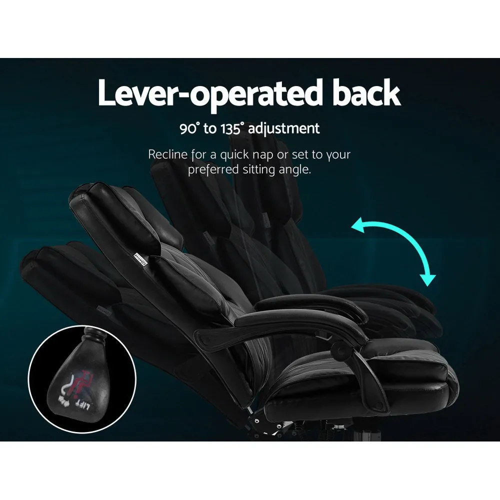 Executive Office Chair Leather Recliner Black