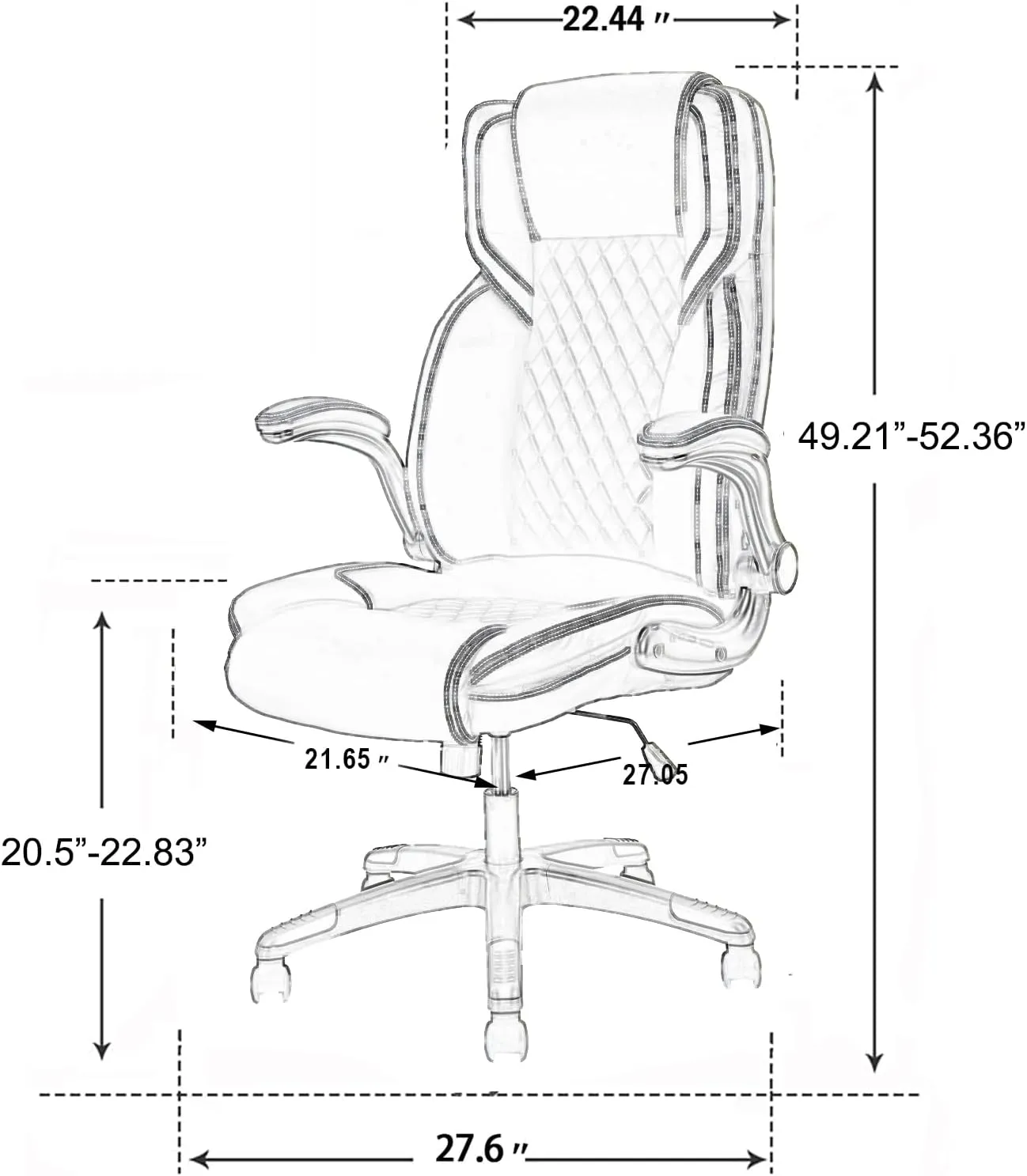 Executive Office Chair with Wheels, Ergonomic PU Leather Lumbar Support Office Chairs, 90-120° Rocking High Back Home Desk Chair with Flip up Arms, Back Support Swivel Chair(Black)