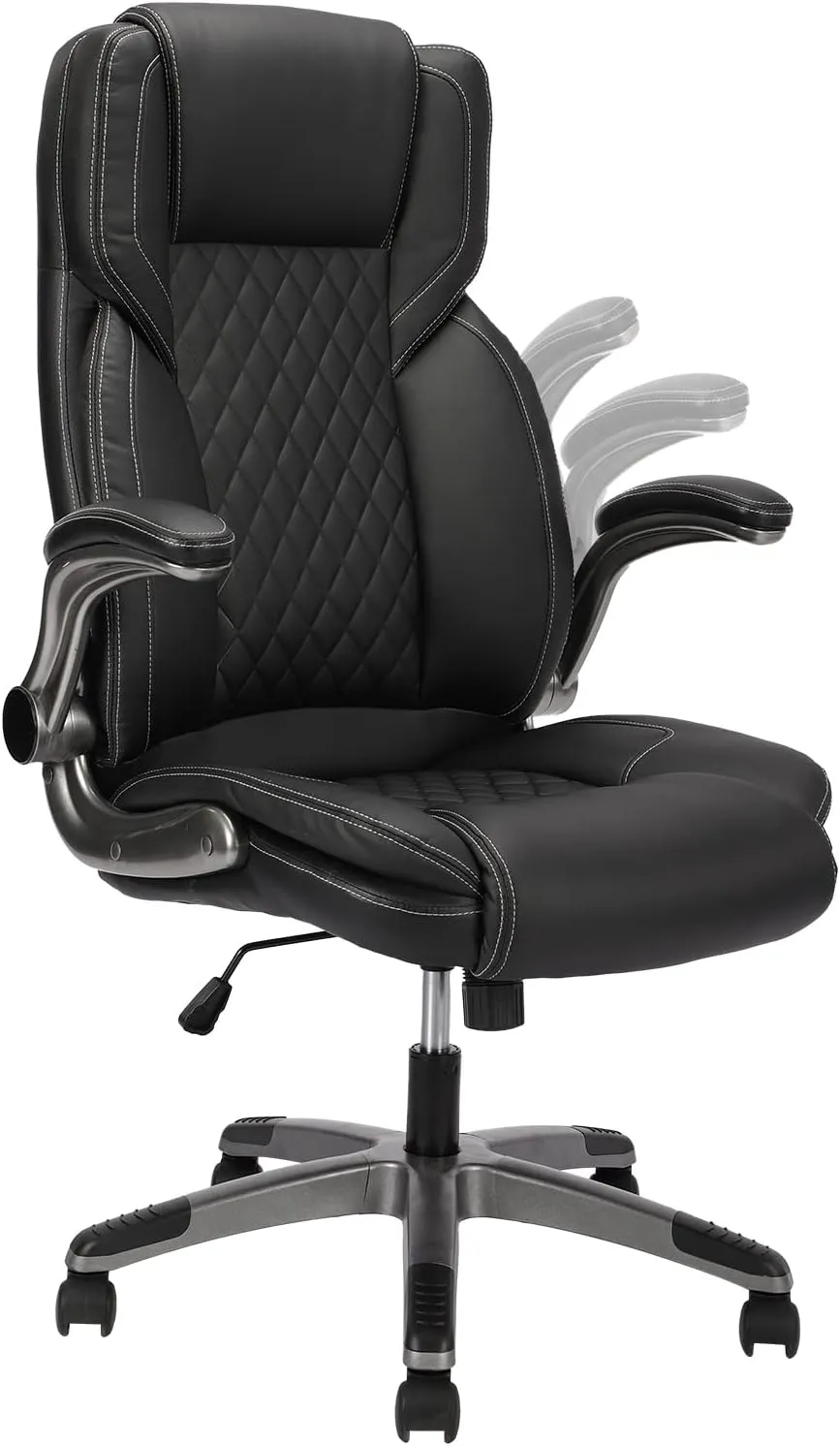 Executive Office Chair with Wheels, Ergonomic PU Leather Lumbar Support Office Chairs, 90-120° Rocking High Back Home Desk Chair with Flip up Arms, Back Support Swivel Chair(Black)