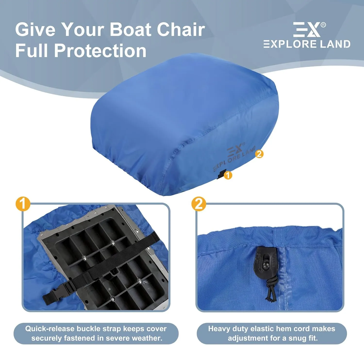 Explore Land Boat Folding Seat Cover - Waterproof 600D Heavy Duty Boat Folding Chair Cover - 18W x 20D x 14H inch, Blue