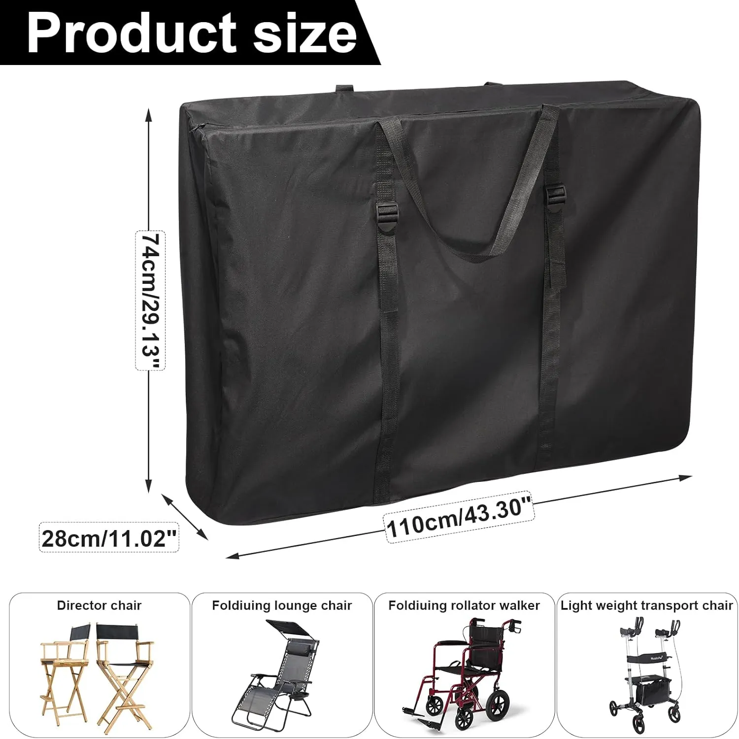 Extra Large Outside Folding Chair Storage Bag with Zipper and Handles, 600D Folding Chair Carry Bag for Zero Gravity Chair Cover, Portable Folding Lounge Chair Carrying Bags, 43" L x 11" W x 29" H