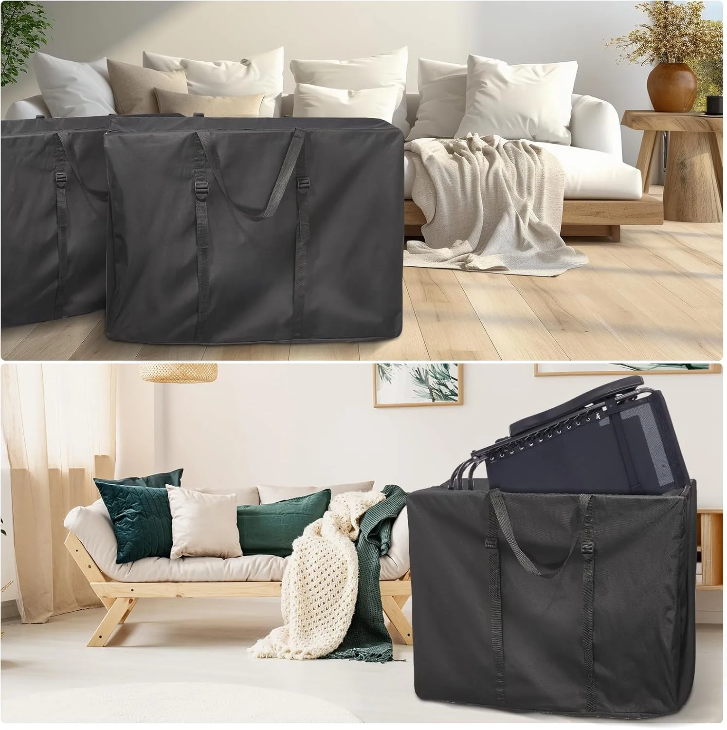 Extra Large Outside Folding Chair Storage Bag with Zipper and Handles, 600D Folding Chair Carry Bag for Zero Gravity Chair Cover, Portable Folding Lounge Chair Carrying Bags, 43" L x 11" W x 29" H