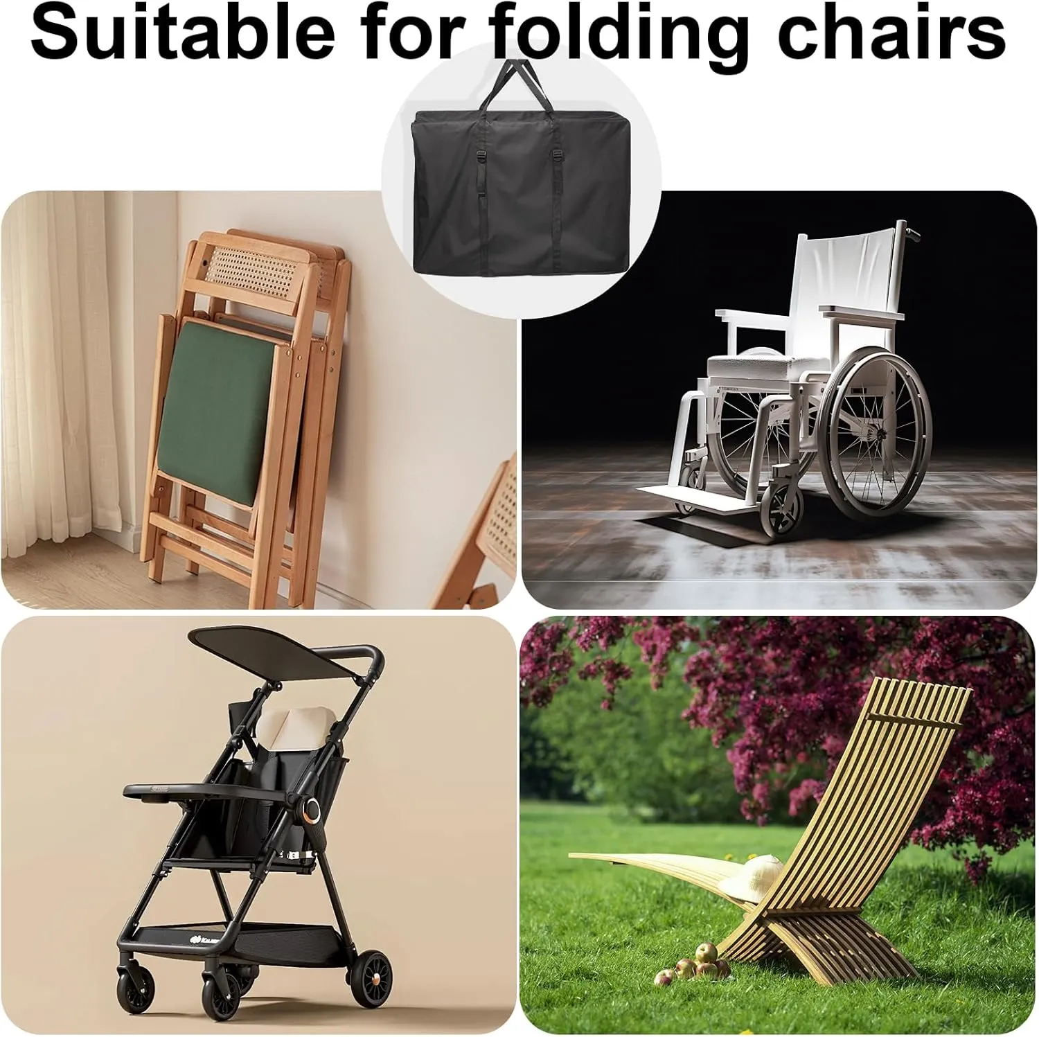 Extra Large Outside Folding Chair Storage Bag with Zipper and Handles, 600D Folding Chair Carry Bag for Zero Gravity Chair Cover, Portable Folding Lounge Chair Carrying Bags, 43" L x 11" W x 29" H