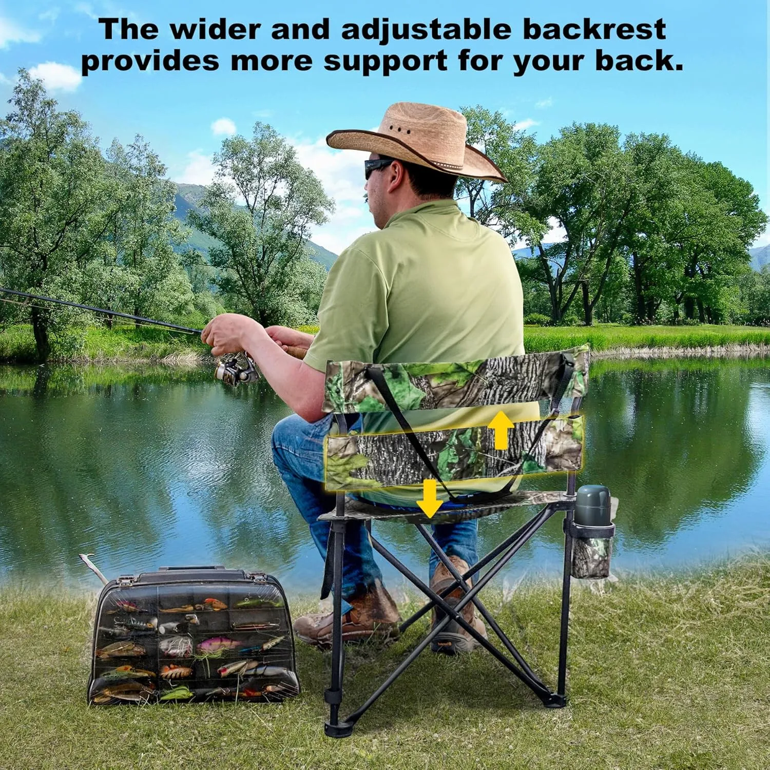 Extra Large Tripod Camping Chair with Backrest Portable Fishing Chair with Cup Holder Lightweight Folding Chair for Hunting, Hiking, Outdoor