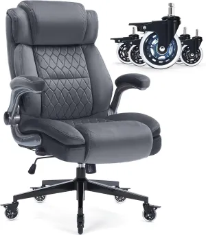 Fabric High Back Office Chair 400lbs-Adjustable Built-in Lumbar Support，Flip Arms, Locking Wheels-Ergonomic Computer Desk Chair with Heavy Duty Base，Thick Padded Large Work Chairs for Adults Men Women